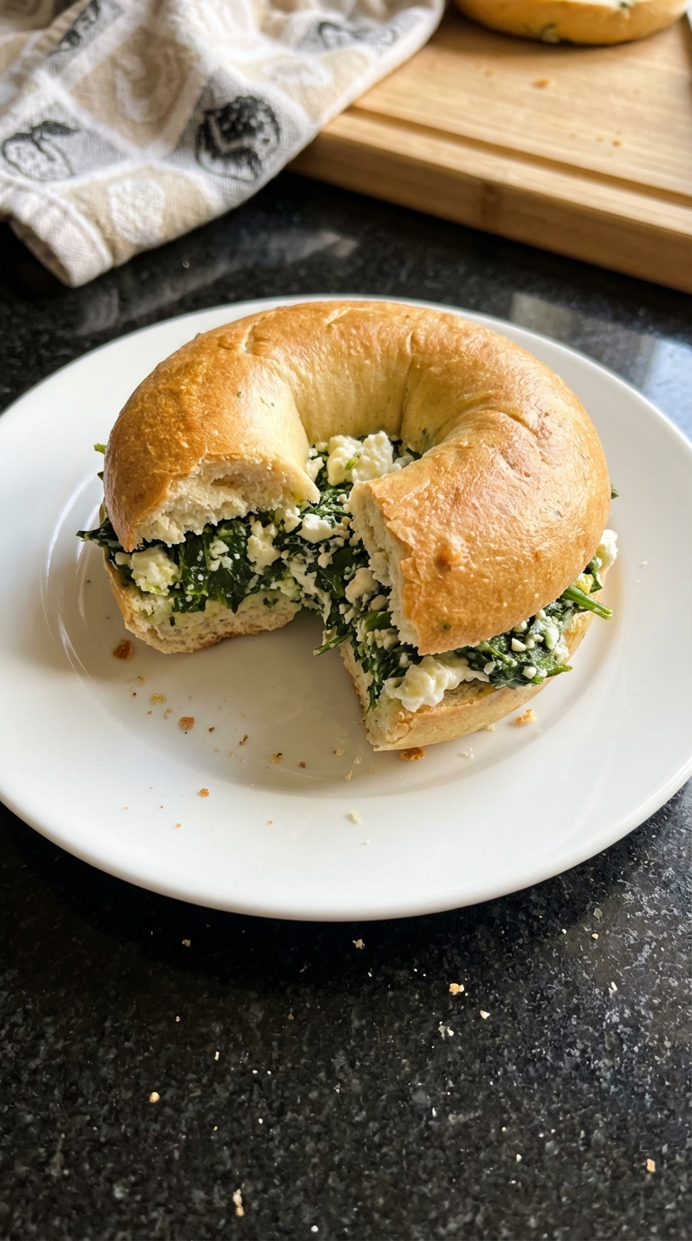 Spinach and Feta Cottage Cheese Bagel