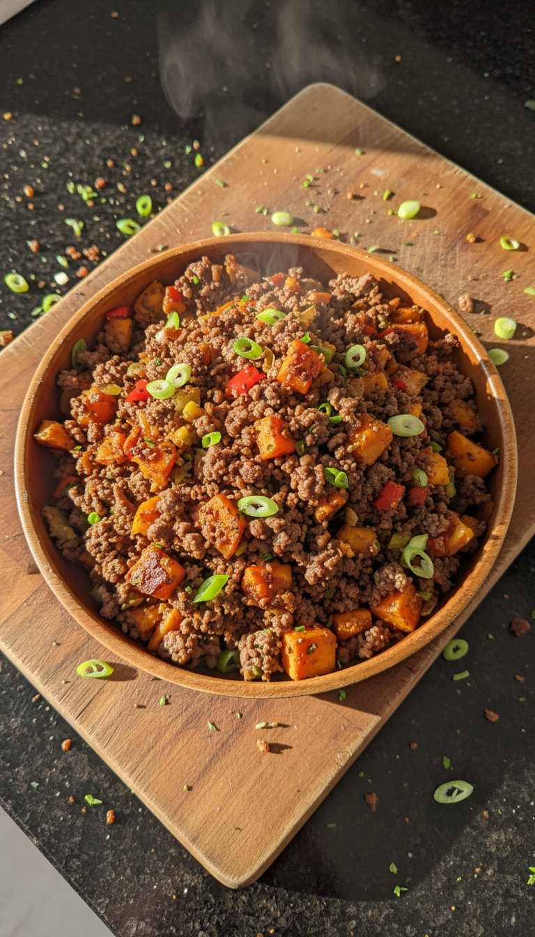 Ground Beef and Sweet Potato Hash