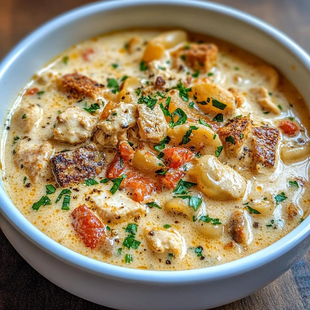 Creamy Parmesan Cajun Chicken Pasta Soup
