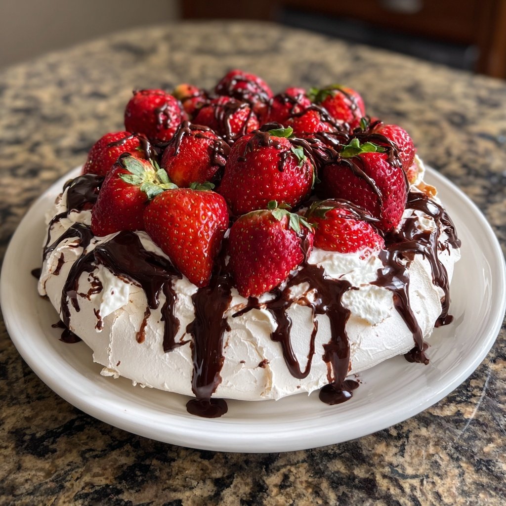 Stunning Strawberry Chocolate Pavlova