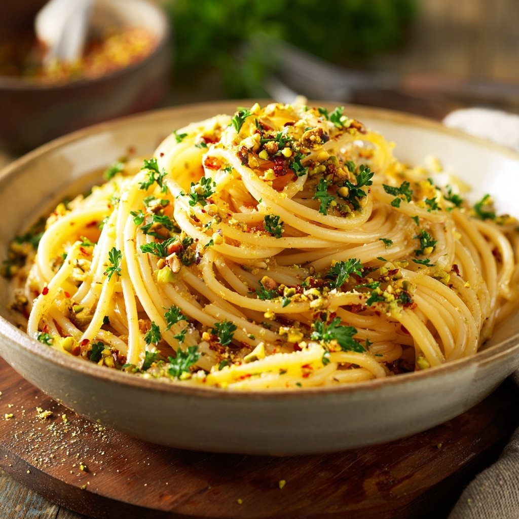 Spaghetti Aglio e Olio With Pistachio